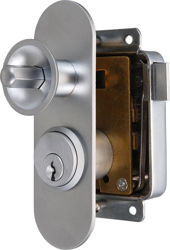 Cupboard rim lock with key cylinder