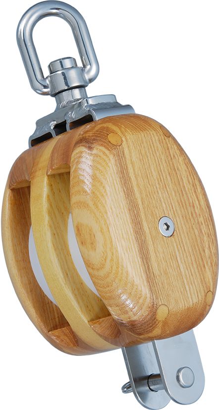 Dual sheave swivel blocks from ash wood